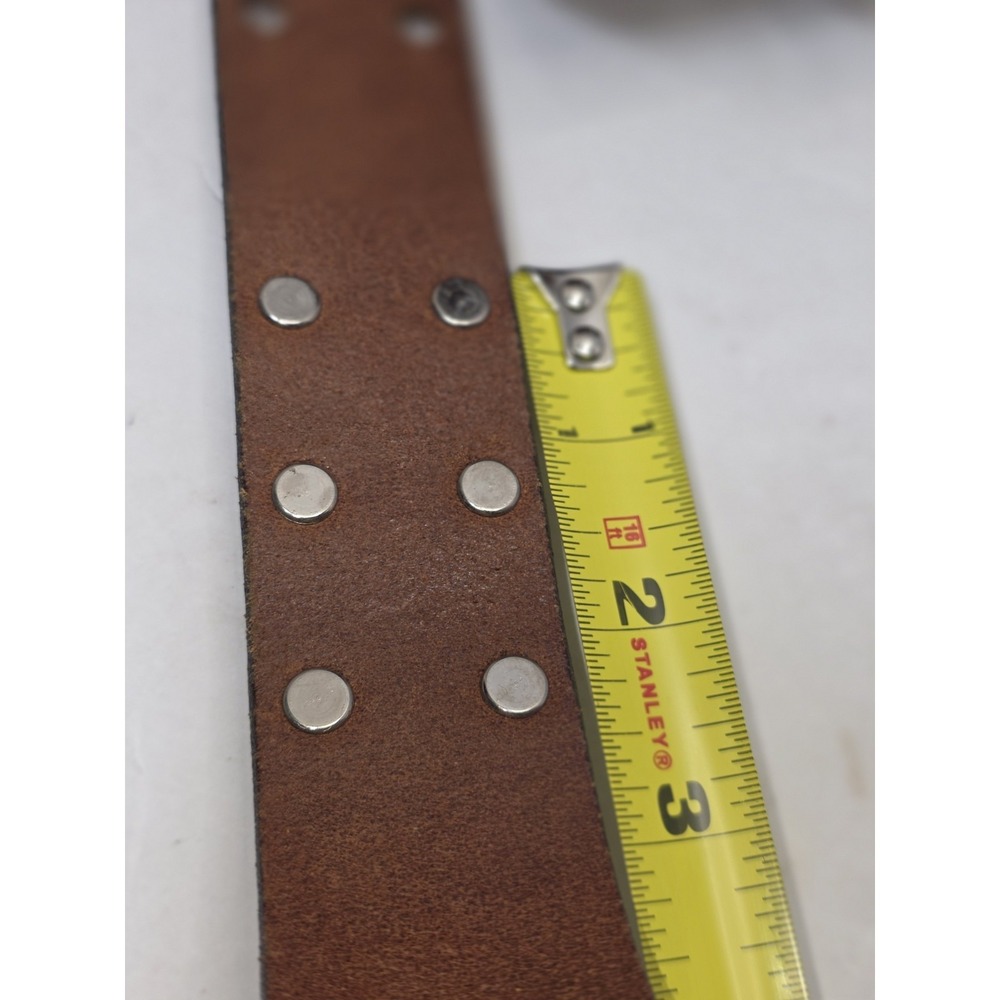 Italian Genuine Leather Studd Fastening No Buckle Slotted Hole Wide Width Belt - Picture 7 of 12
